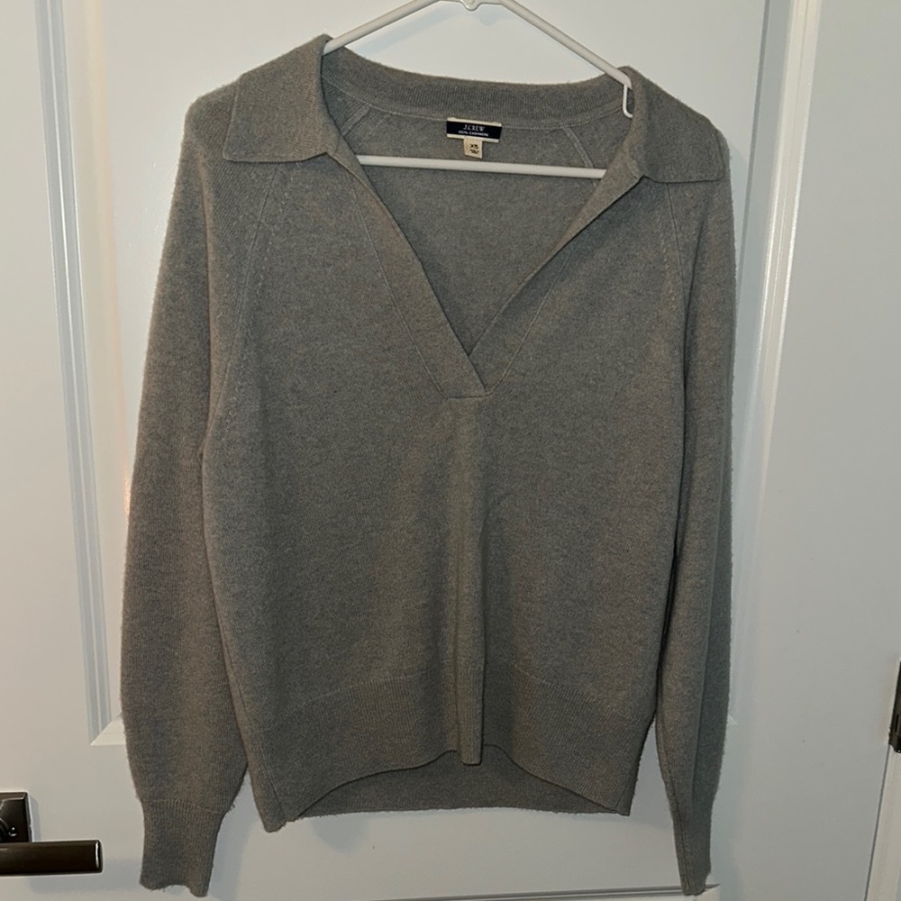 J Crew 100% Cashmere Gray V-Neck Women's Sweater